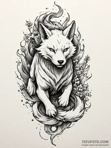 Kitsune (fox spirit) with nine glowing tails,... - эскиз тату (№1751969454_0, 08.07.2025 10:10) — Tatufoto.com