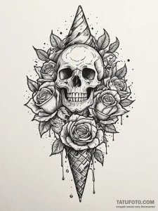 Ice cream cone, melting, scoop is a galaxy, c... - эскиз тату (№1751969620_0, 08.07.2025 10:13) — Tatufoto.com