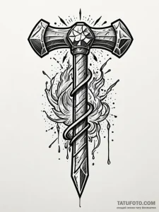Blacksmith's hammer forging a sword from a me... - эскиз тату (№1751969872_0, 08.07.2025 10:17) — Tatufoto.com