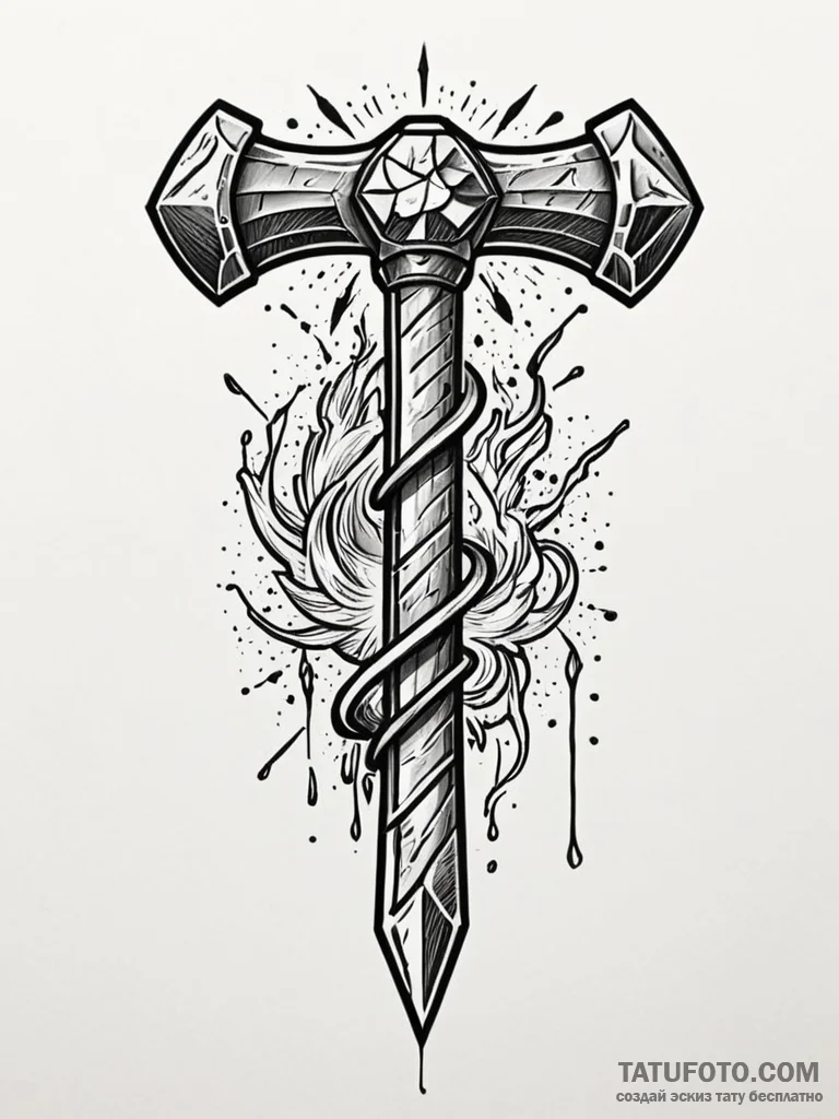 Blacksmith's hammer forging a sword from a me... - эскиз тату (№1751969872_0, 08.07.2025 10:17) — Tatufoto.com