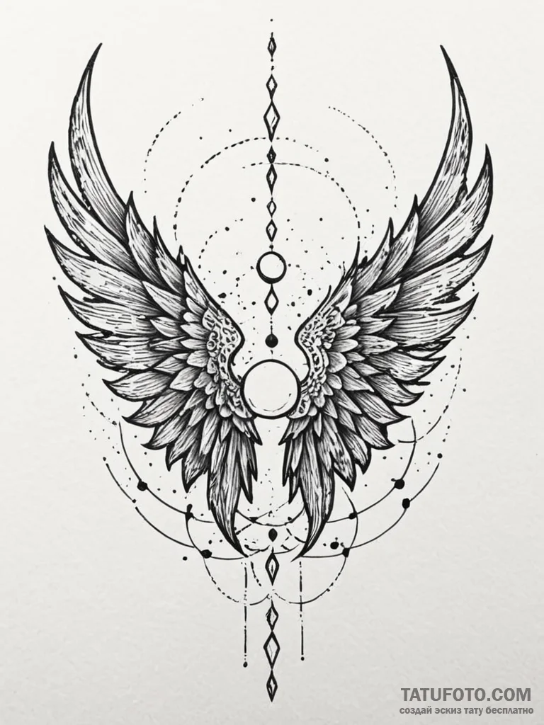 Oracle wings beneath shattered sky, ink illus... - эскиз тату (№1751969957_0, 08.07.2025 10:19) — Tatufoto.com