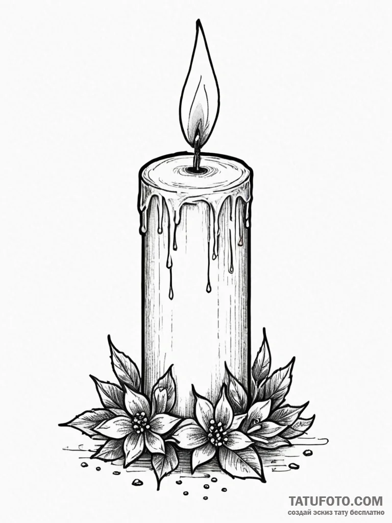 Candle, ink illustration for tattoo, realisti... - эскиз тату (№1751970041_0, 08.07.2025 10:20) — Tatufoto.com