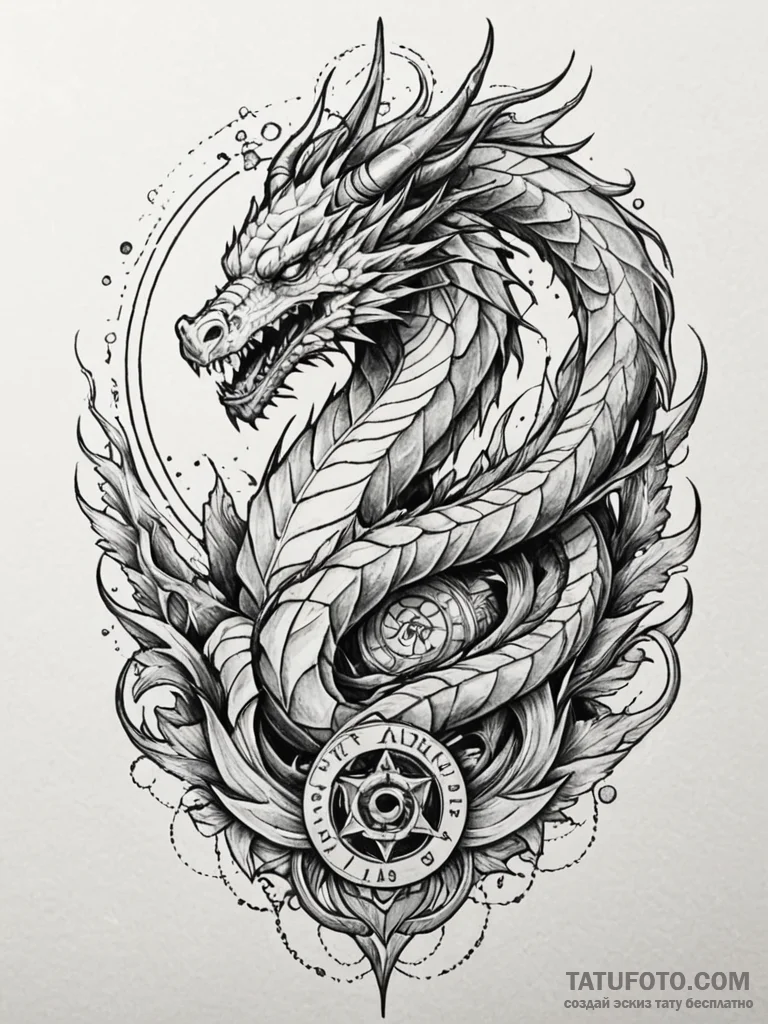 Arcane dragon with crystalline scales, ink il... - эскиз тату (№1751970964_0, 08.07.2025 10:36) — Tatufoto.com