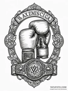 A vintage boxing glove with a championship be... - эскиз тату (№1751971384_0, 08.07.2025 10:43) — Tatufoto.com