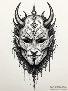 Mask cracked with runic scars, tattoo flash s... - эскиз тату (№1751972220_0, 08.07.2025 10:57) — Tatufoto.com
