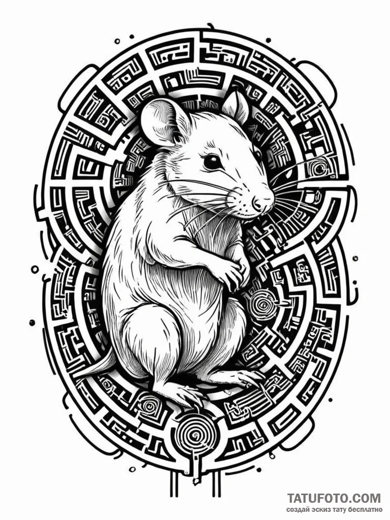 Rat navigating a maze made of computer chips,... - эскиз тату (№1751972389_0, 08.07.2025 10:59) — Tatufoto.com