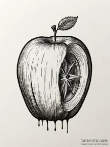 High-caliber bullet piercing an apple, in sup... - эскиз тату (№1751972893_0, 08.07.2025 11:08) — Tatufoto.com