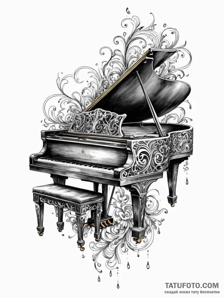 A grand piano with its keys turning into a wa... - эскиз тату (№1751973145_0, 08.07.2025 11:12) — Tatufoto.com