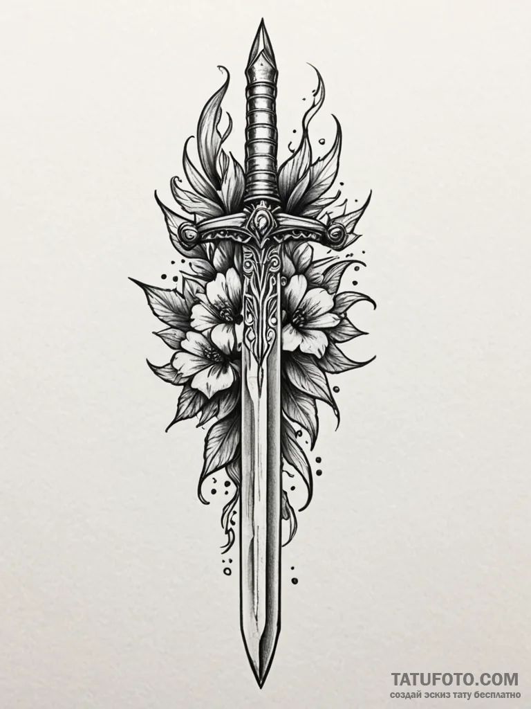 Dagger holding frozen ember, tattoo flash she... - эскиз тату (№1751973315_0, 08.07.2025 11:15) — Tatufoto.com