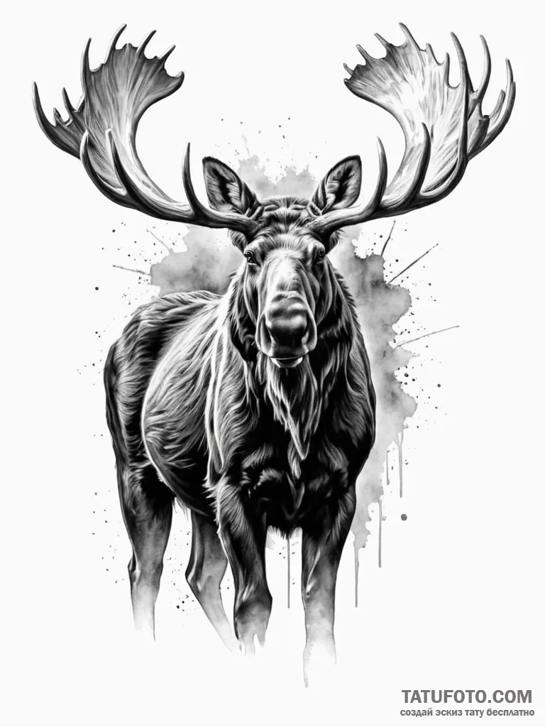 A powerful moose, a surprisingly dangerous an... - эскиз тату (№1751974033_0, 08.07.2025 11:27) — Tatufoto.com