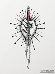 A human hand, holding a shattered sword, stil... - эскиз тату (№1751974117_0, 08.07.2025 11:28) — Tatufoto.com