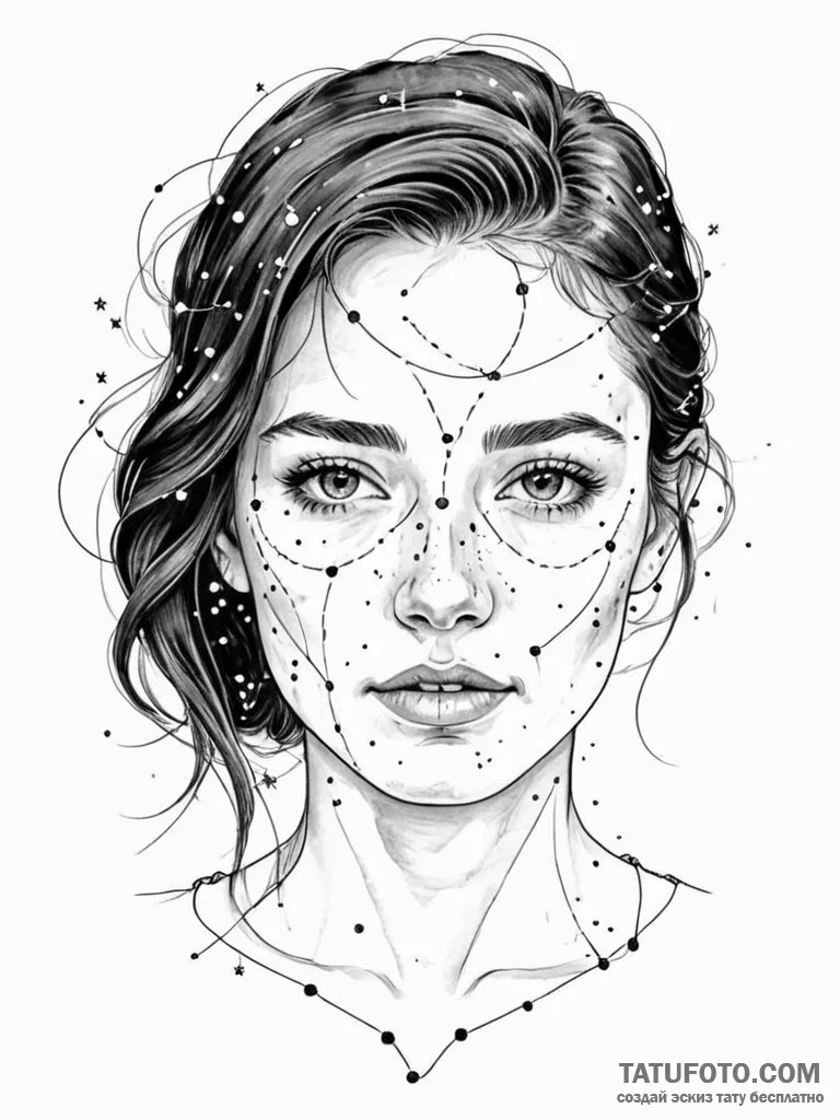 A woman's portrait, her freckles are tiny, su... - эскиз тату (№1751974379_0, 08.07.2025 11:32) — Tatufoto.com