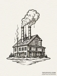 A simple outline of a factory with smoke comi... - эскиз тату (№1751974585_0, 08.07.2025 11:36) — Tatufoto.com