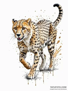 A running cheetah, its spots are splashes of... - эскиз тату (№1751974670_0, 08.07.2025 11:37) — Tatufoto.com