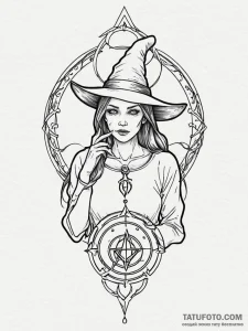 A witch with glowing runes on her face, whisp... - эскиз тату (№1751974924_0, 08.07.2025 11:42) — Tatufoto.com