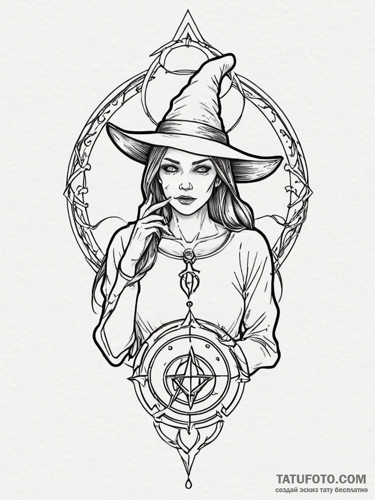 A witch with glowing runes on her face, whisp... - эскиз тату (№1751974924_0, 08.07.2025 11:42) — Tatufoto.com