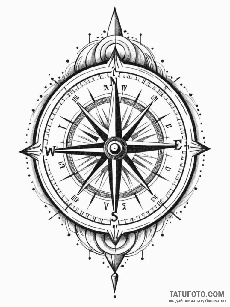 A compass, with the cardinal directions point... - эскиз тату (№1751975010_0, 08.07.2025 11:43) — Tatufoto.com