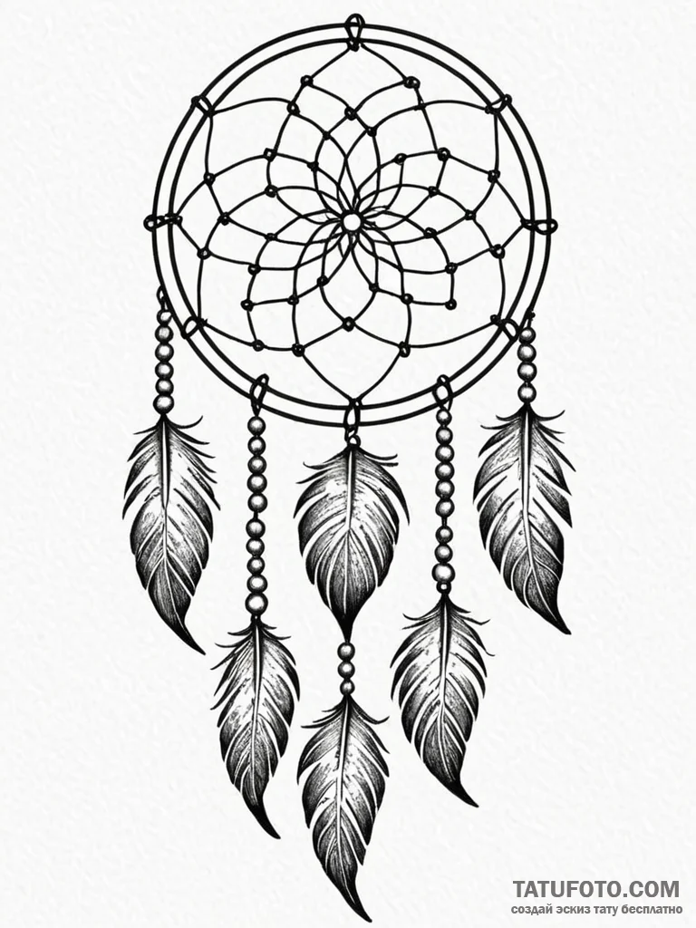 A dreamcatcher, its web is fine lines and the... - эскиз тату (№1751975180_0, 08.07.2025 11:46) — Tatufoto.com