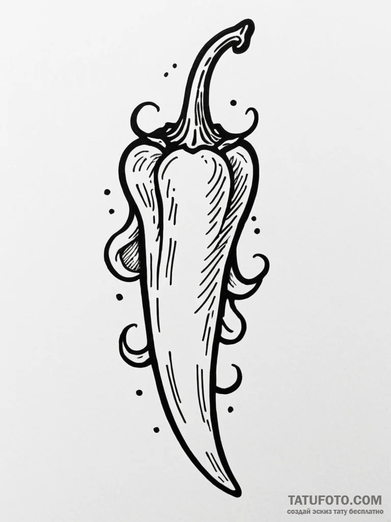 A single, perfect, red chili pepper, a symbol... - эскиз тату (№1751975265_0, 08.07.2025 11:47) — Tatufoto.com