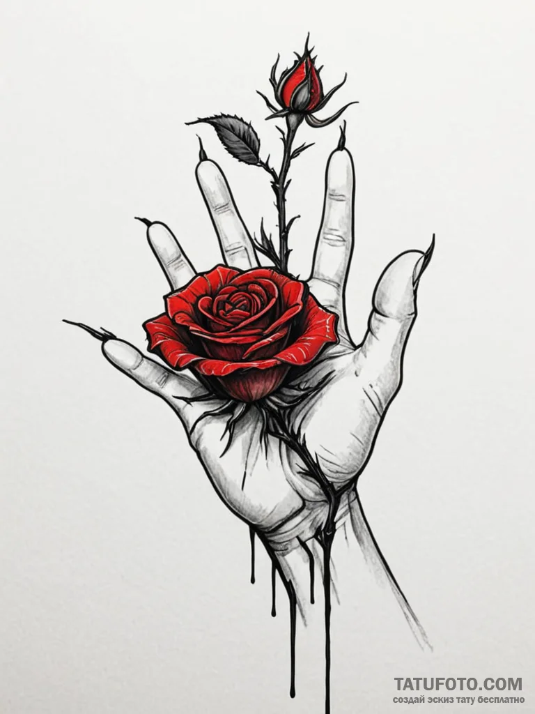 A realistic human hand, reaching for a beauti... - эскиз тату (№1751975895_0, 08.07.2025 11:58) — Tatufoto.com