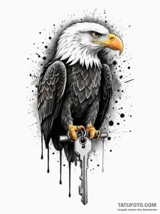 A powerful eagle, its talons holding a key, a... - эскиз тату (№1751976419_0, 08.07.2025 12:06) — Tatufoto.com