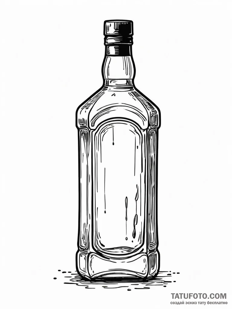 A drawing of a leaking bottle of cheap liquor... - эскиз тату (№1751976587_0, 08.07.2025 12:09) — Tatufoto.com