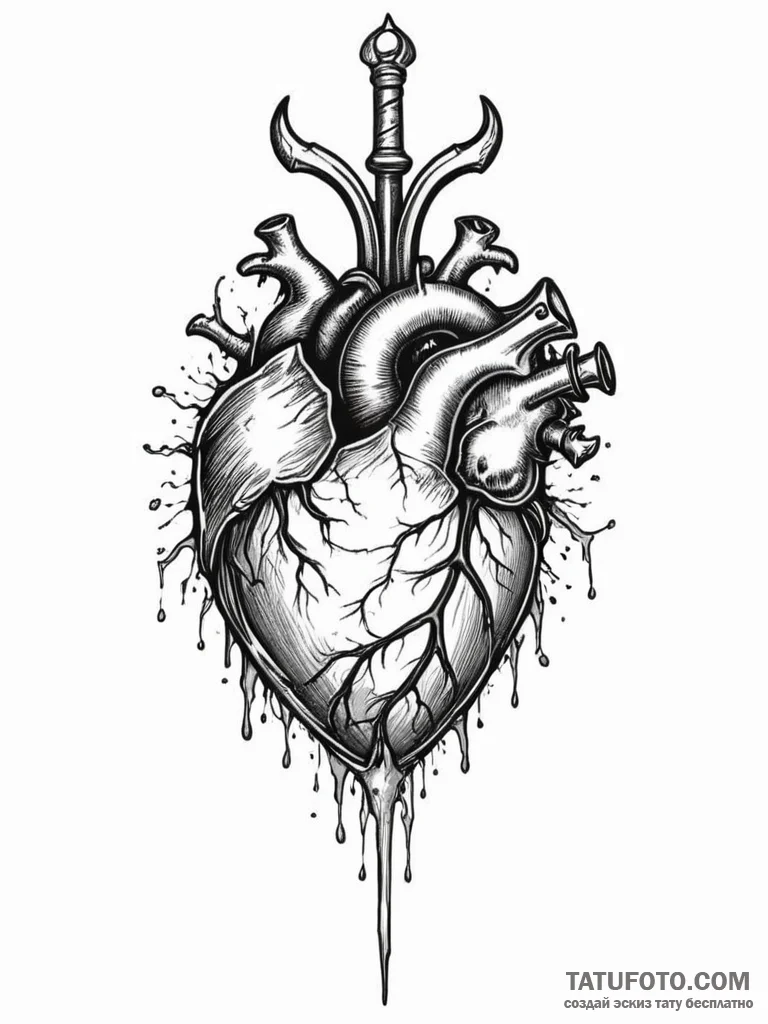 A human heart, with a dagger stuck in it, but... - эскиз тату (№1751976670_0, 08.07.2025 12:11) — Tatufoto.com