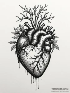 A human heart, with roots growing from it, pl... - эскиз тату (№1751976768_0, 08.07.2025 12:12) — Tatufoto.com