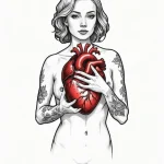 A woman holding a glowing, anatomical human h... - эскиз тату (№1751977957_0, 08.07.2025 12:32) — Tatufoto.com