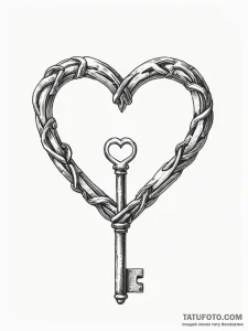 A single, perfect key, with a heart-shaped ha... - эскиз тату (№1751984011_0, 08.07.2025 14:13) — Tatufoto.com