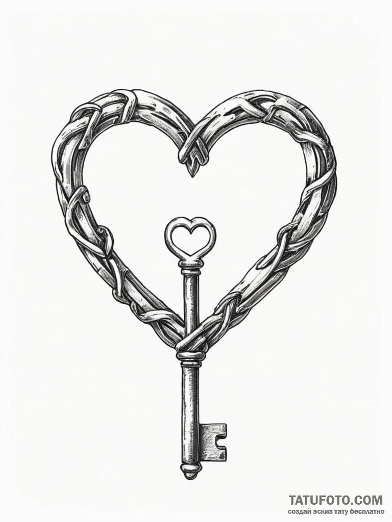 A single, perfect key, with a heart-shaped ha... - эскиз тату (№1751984011_0, 08.07.2025 14:13) — Tatufoto.com