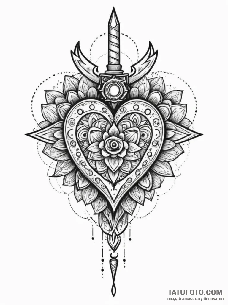 A dagger piercing a heart, but the heart is a... - эскиз тату (№1751984268_0, 08.07.2025 14:17) — Tatufoto.com