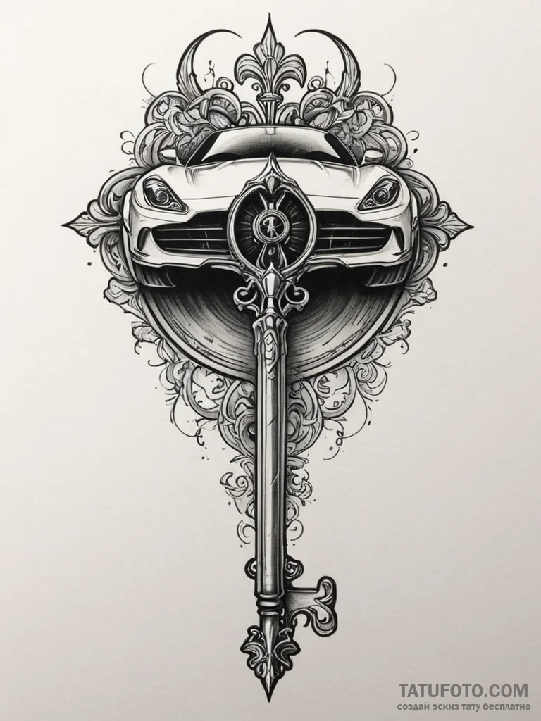 A beautiful, ornate key to a luxury sports ca... - эскиз тату (№1751984522_0, 08.07.2025 14:22) — Tatufoto.com