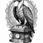 A vulture, perched on a cash register, artist... - эскиз тату (№1751984695_0, 08.07.2025 14:24) — Tatufoto.com
