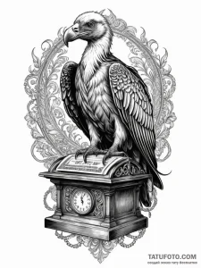 A vulture, perched on a cash register, artist... - эскиз тату (№1751984695_0, 08.07.2025 14:24) — Tatufoto.com