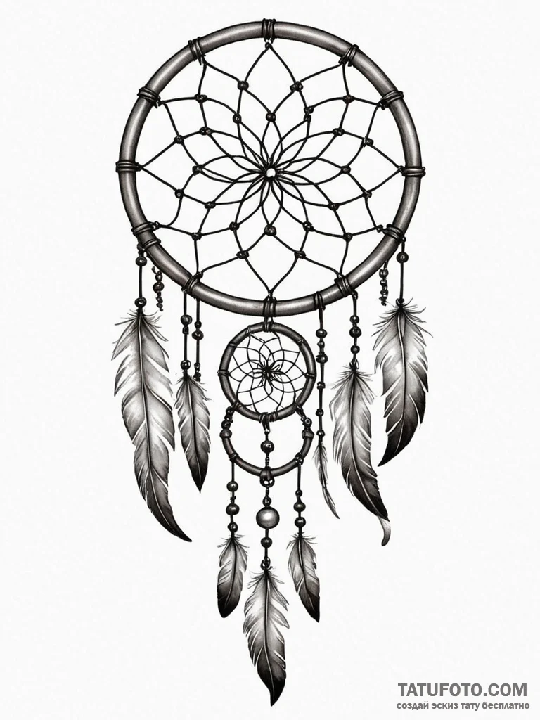 A dreamcatcher, its web is fine lines and the... - эскиз тату (№1751984784_0, 08.07.2025 14:26) — Tatufoto.com