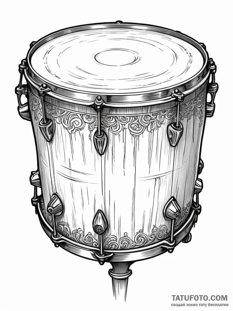 A beautiful, ornate war drum, its surface is... - эскиз тату (№1751985047_0, 08.07.2025 14:30) — Tatufoto.com