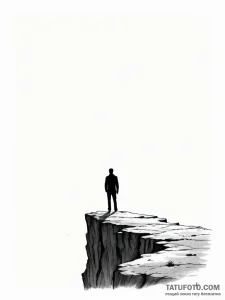 A human silhouette, standing on a cliff edge,... - эскиз тату (№1751985383_0, 08.07.2025 14:36) — Tatufoto.com