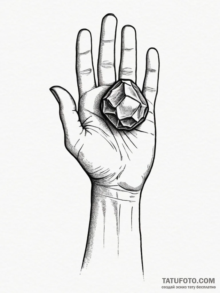 A human hand, holding a single, polished ston... - эскиз тату (№1751985804_0, 08.07.2025 14:43) — Tatufoto.com
