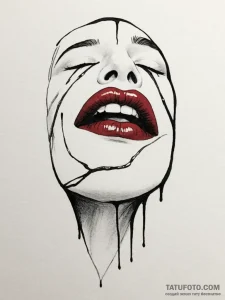 A single, perfect kiss mark, in a deep red li... - эскиз тату (№1751985889_0, 08.07.2025 14:44) — Tatufoto.com
