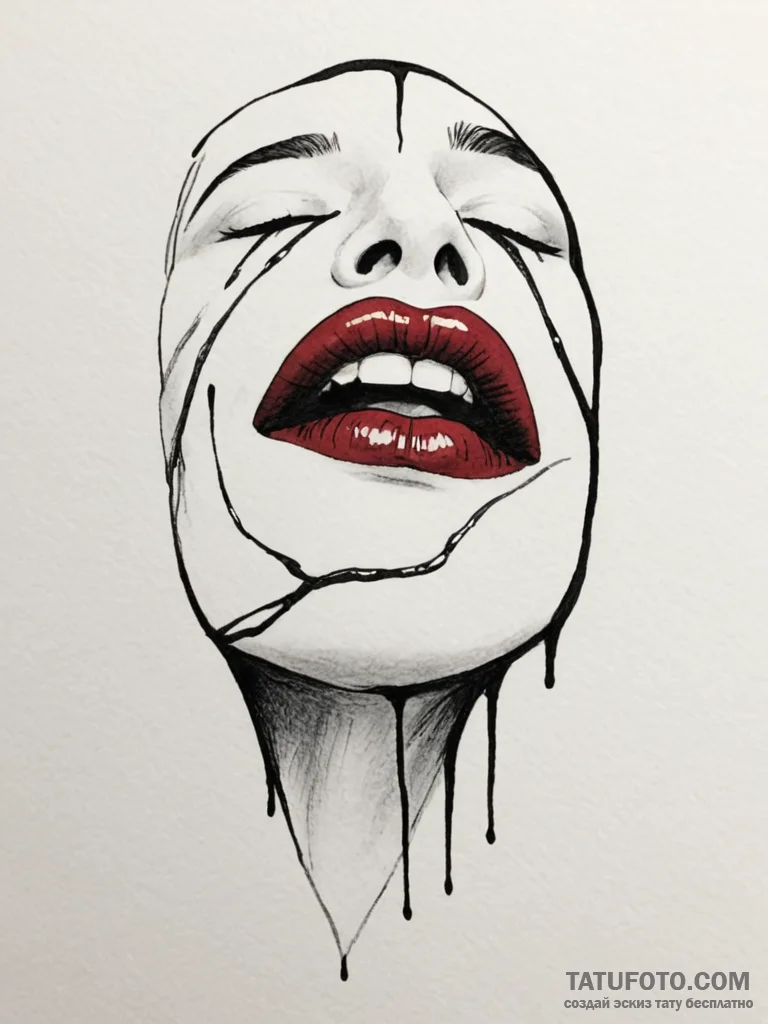 A single, perfect kiss mark, in a deep red li... - эскиз тату (№1751985889_0, 08.07.2025 14:44) — Tatufoto.com