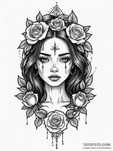 A girl whose tears are tiny, glowing runes, t... - эскиз тату (№1751986233_0, 08.07.2025 14:50) — Tatufoto.com