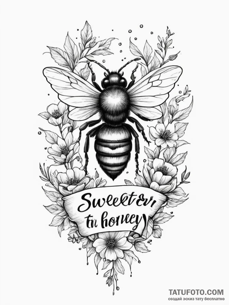 A phrase "sweeter than honey, deadlier than n... - эскиз тату (№1751986316_0, 08.07.2025 14:51) — Tatufoto.com