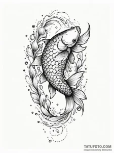 A single, abstract koi fish, a stroke of oran... - эскиз тату (№1751986401_0, 08.07.2025 14:53) — Tatufoto.com