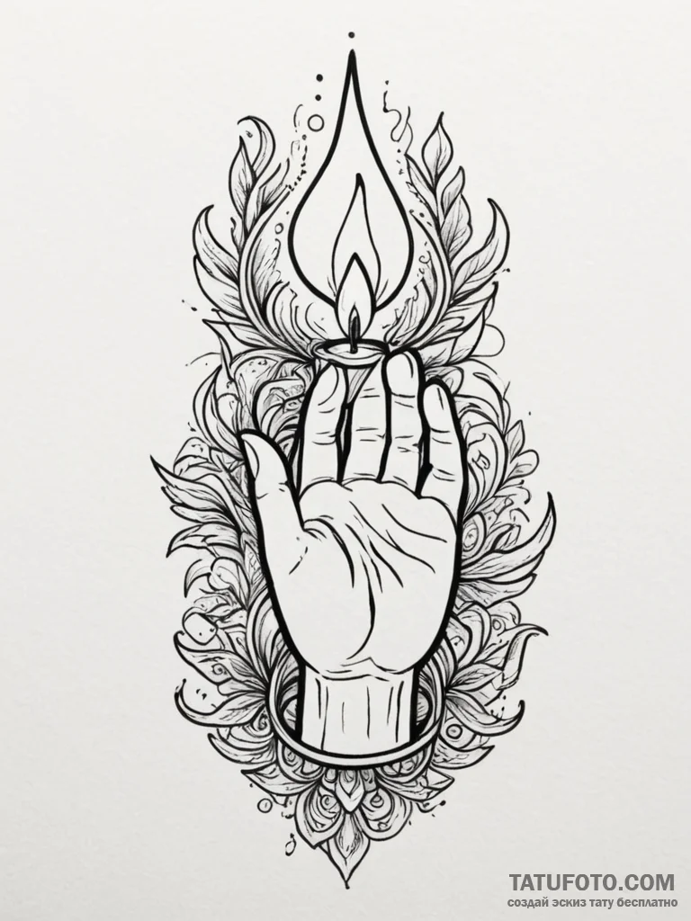 A human hand, protecting a small, flickering... - эскиз тату (№1751986570_0, 08.07.2025 14:56) — Tatufoto.com