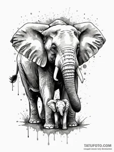 A beautiful, strong mother elephant, protecti... - эскиз тату (№1751986736_0, 08.07.2025 14:58) — Tatufoto.com