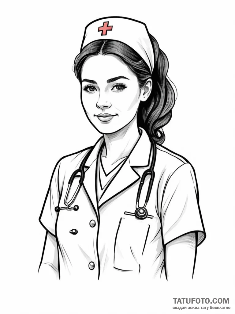 A beautiful, serene image of a nurse or docto... - эскиз тату (№1751986820_0, 08.07.2025 15:00) — Tatufoto.com