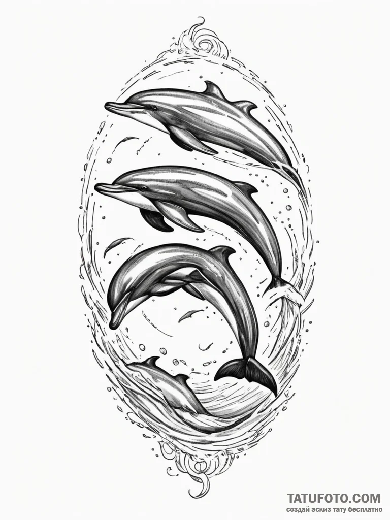 A powerful pod of dolphins, working together... - эскиз тату (№1751987152_0, 08.07.2025 15:05) — Tatufoto.com