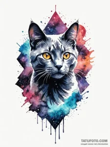 A cat, its silhouette is filled with a cosmic... - эскиз тату (№1751987235_0, 08.07.2025 15:07) — Tatufoto.com