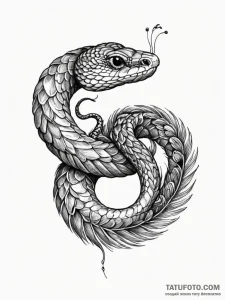 A snake, its scales are tiny, detailed peacoc... - эскиз тату (№1751987403_0, 08.07.2025 15:10) — Tatufoto.com